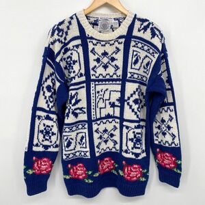 Vintage Y2K  Sweater Womens Large Hand Knit Nordic Statement Grannycore Grunge